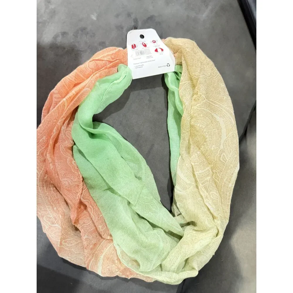 Women’s Paisley Infinity Scarf Coral Mint Green Beige Lightweight NWT